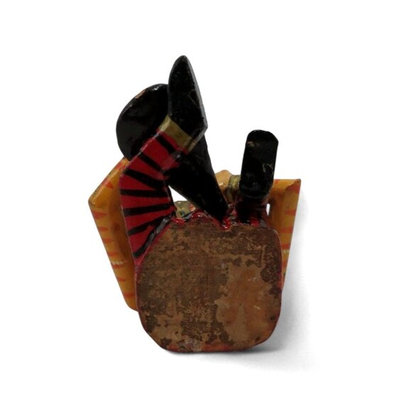 INDIAN MUSICIAN Figurine Sitar Player Wooden Handcrafted India Vintage 6" Tall - Picture 10 of 10